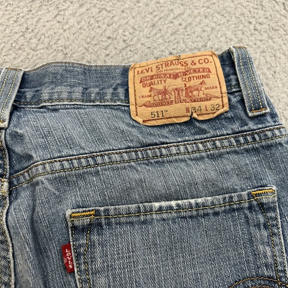 Levis Jeans Mens 34x32 Blue Denim 511 Skinny Light Wash American Red Tab Cotton